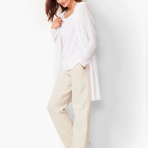 J Jill Linen Blend Open Cardigan Long Sweater Duster White XL Pockets Flowy.  14